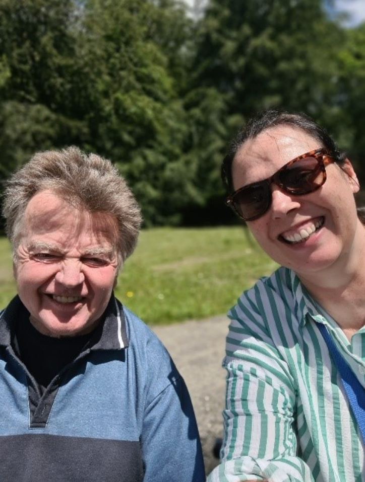 A Life Story Worker and client out on a walk in the park